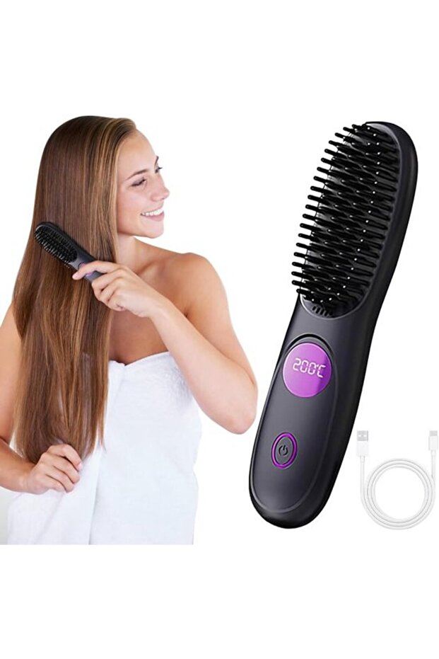 Mini Straightener - Cordless Brush - Fast Styling - 3 Temperature Settings - 20.6 cm Length