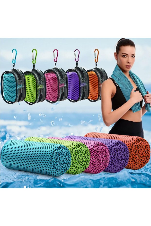 Quick-drying and cooling sports towels, transparent portable travel storage bag (5-pack)