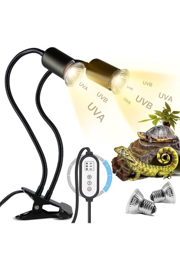 Reptile Heat Lamp - Breeding Lamp with Dimming Function - with Remote Control - Hot Spot UV Lamp - Two Lamps - Ceramic Heat Lamp - Black