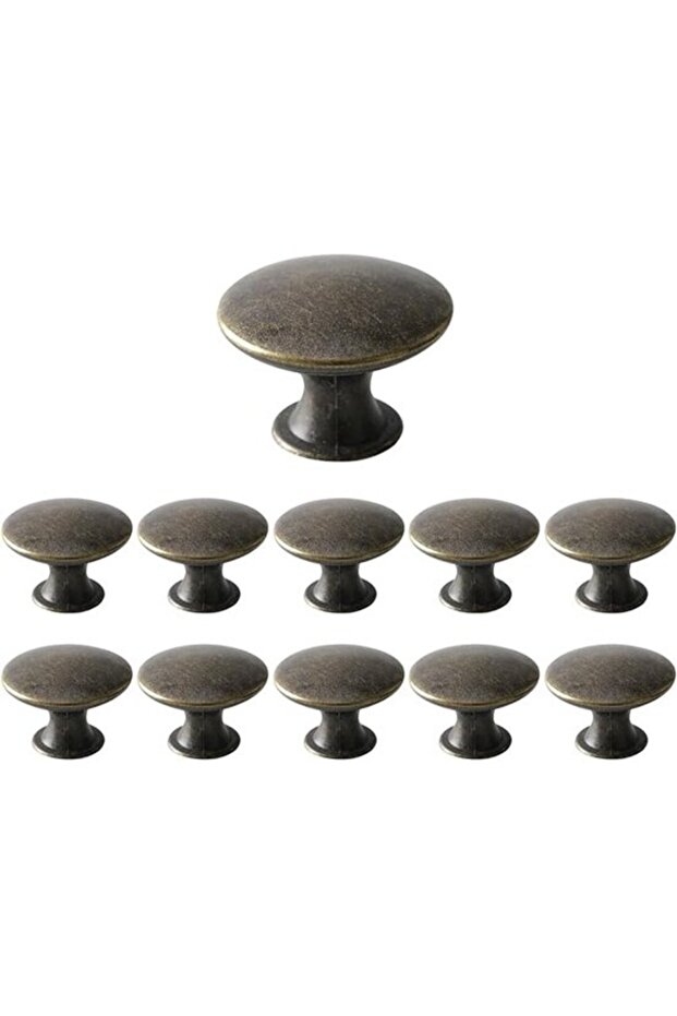 12 Antique Furniture Knobs, Round Old Drawer Handle, Metal Door Knobs for Kitchen Cabinets 30x21mm, Bronze