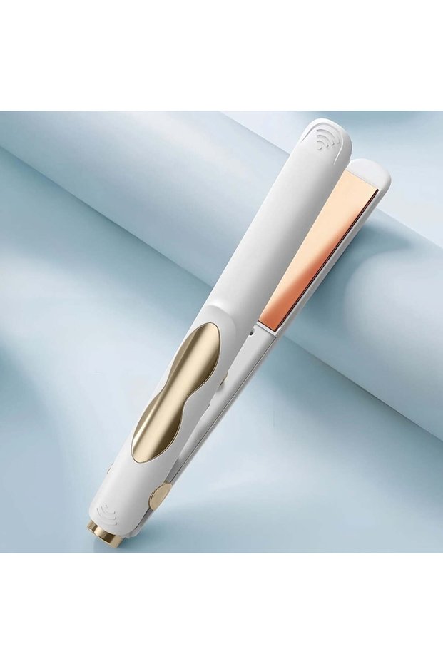 Cordless hair straightener and curling iron 2-in-1 ceramic flat iron, mini wireless portable travel hair styling tool, unisex, USB rechargeable.