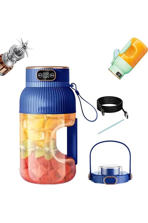 Portable juicer with digital display, USB-rechargeable blender for smoothies and milkshakes, mini travel mixer