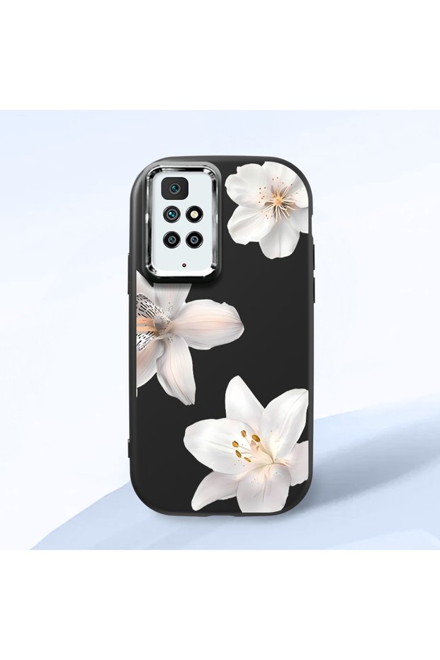 Redmi 10 Compatible Case Camera Protector Black Silicone Couple Phone Case with Floral Pattern