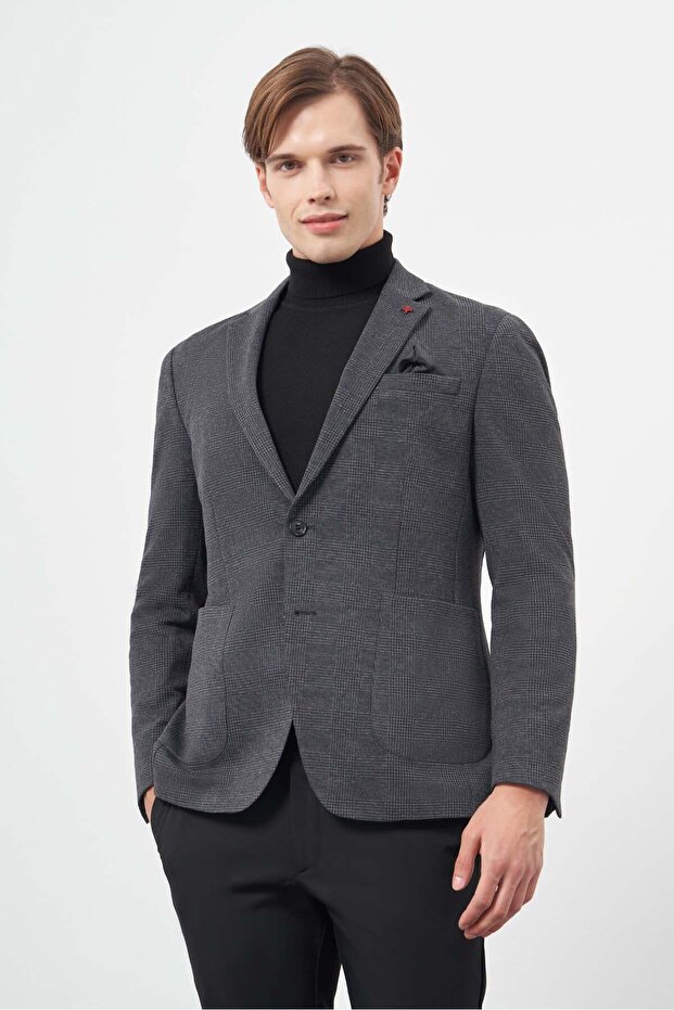 سترة محبوكة باللون الأزرق الداكن بياقة أحادية 6 Drop Slim Fit 1002245152