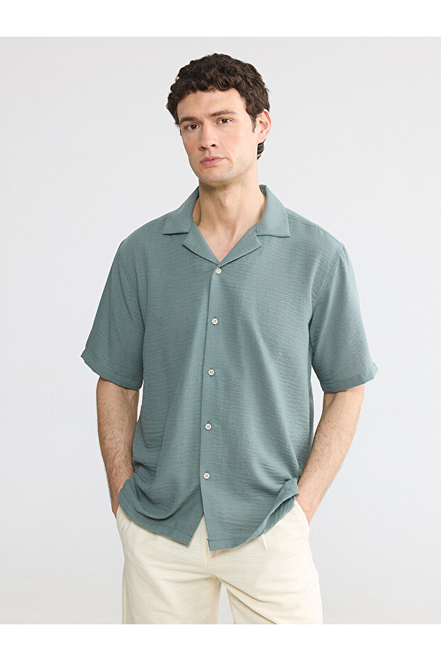 Lcw Vision Green Regular Fit Linen Look Men's Shirt