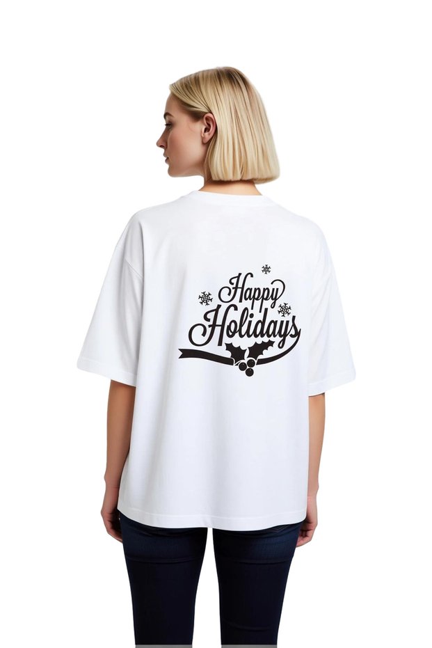 Women's Oversize T-Shirt Retro Holiday Themed Printed Relaxed Fit Casual Wear Seasonal Modern Stylish Elegant
