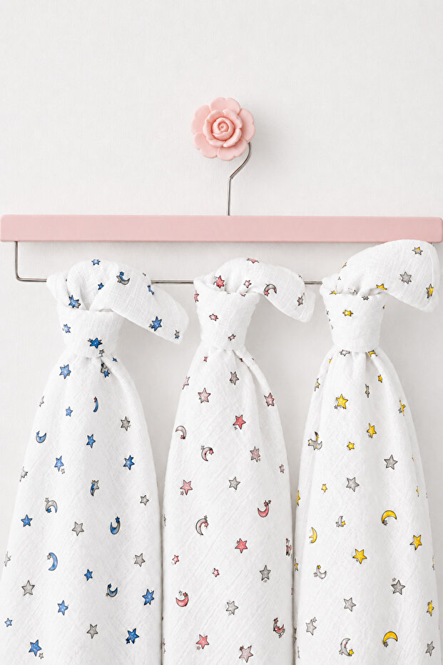 3-Piece 100% Cotton Multi-Purpose Newborn Baby Muslin Cover & Blanket Single Layer 85X90 cm