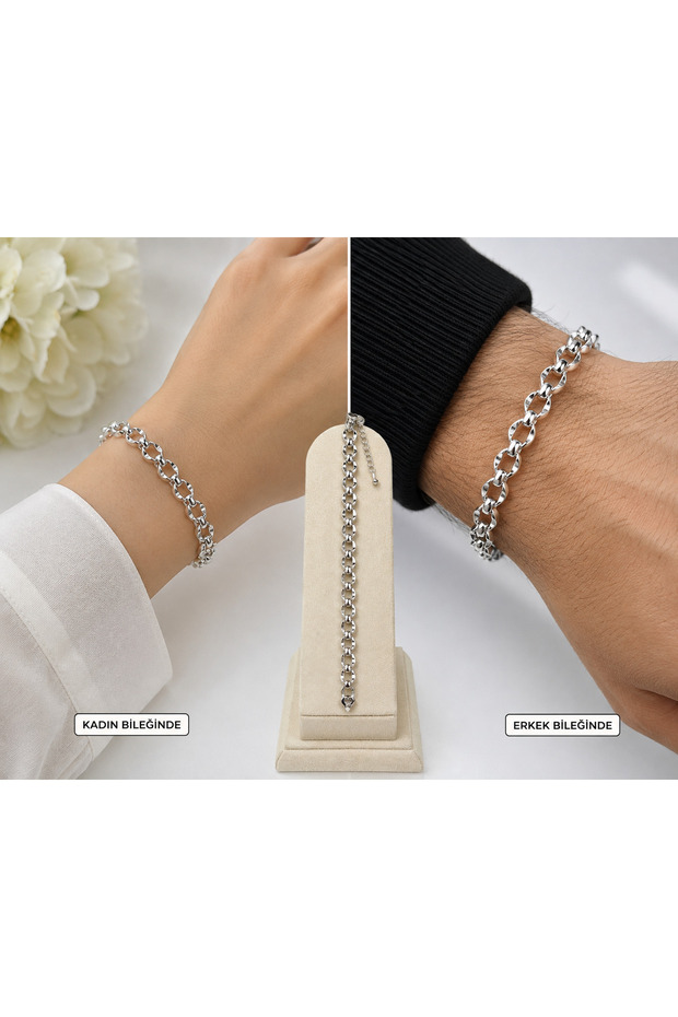 316L Stainless Steel Heart Ring Chain Bracelet Silver Color Adjustable