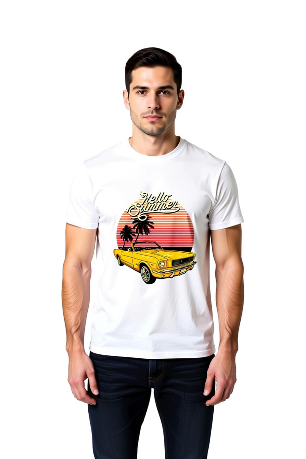 Men's Retro Automobile Graphic Printed Short Sleeve T-Shirt Summer Theme Nostalgic Design Casual Comfortable