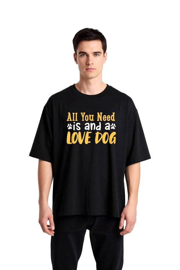 Men's Oversize Dog Love Printed T-Shirt 100% Cotton Relaxed Fit Casual Wear Modern Stylish Comfortable