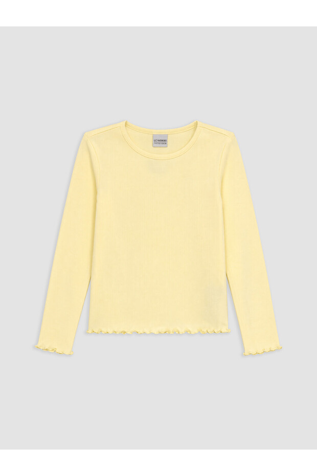 Vizyon New Season Yellow Crew Neck Long Sleeve Ruffled Girls' T-Shirt