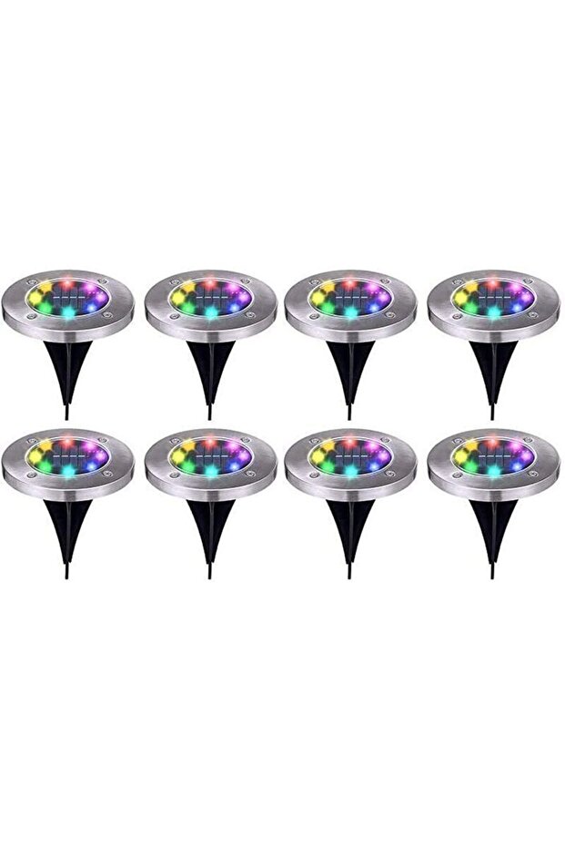 8 warm white solar ground spotlights.