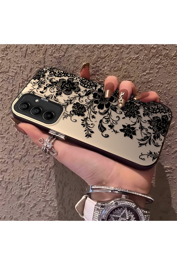 Samsung Galaxy A15 4G/5G Compatible Elegant Black Lace Flower Pattern Case, High Quality Case