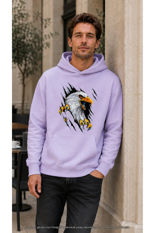 Men's 3D Ripped Effect Eagle Graphic Printed Casual Stylish Sweatshirt