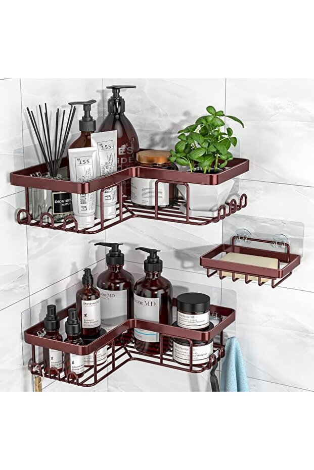 YASONIC Corner Shower Caddy, 3-Pack Adhesive Shower Caddy with Soap Holder and 12 Hooks, Rustproof S