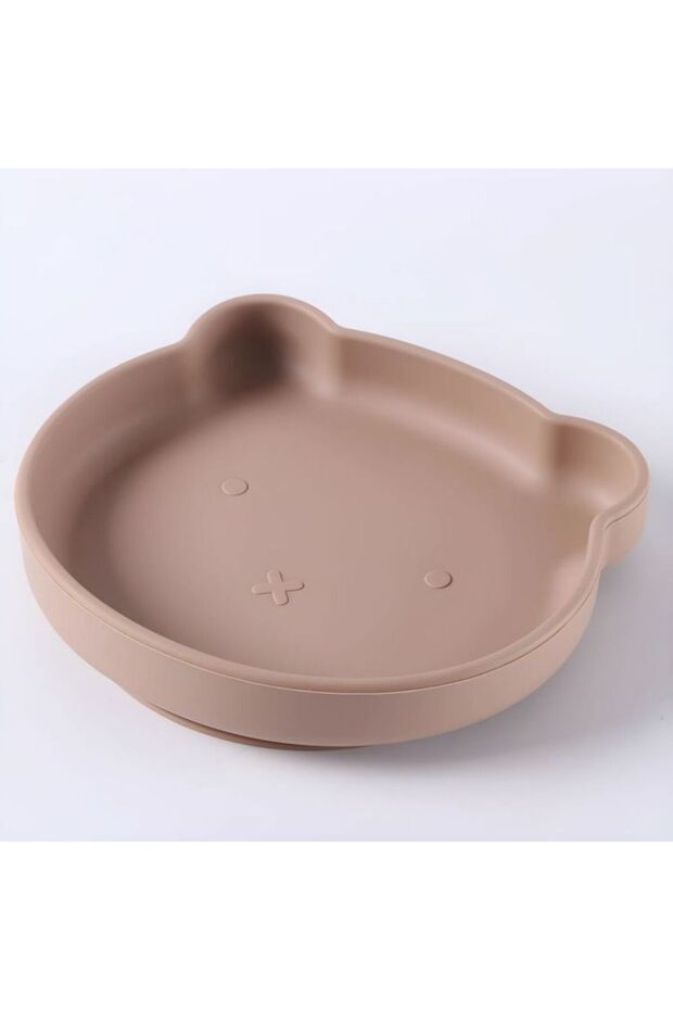 light brown Silicone Tableware Set Children Cartoon Dinner Plate Water Cup Fork Spoon Baby Auxiliary