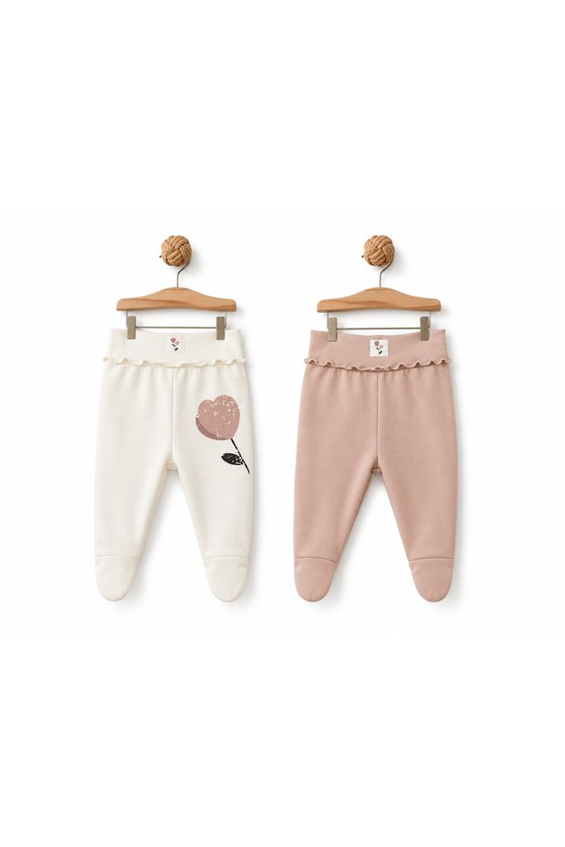 100% Organic Cotton Baby Girl 2-Piece Booties and Pants Set Floral Patterned Underwear