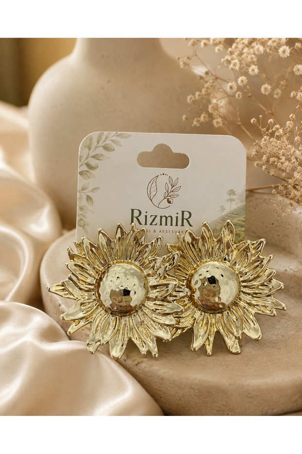 Gold Sunflower Design Women's Earrings