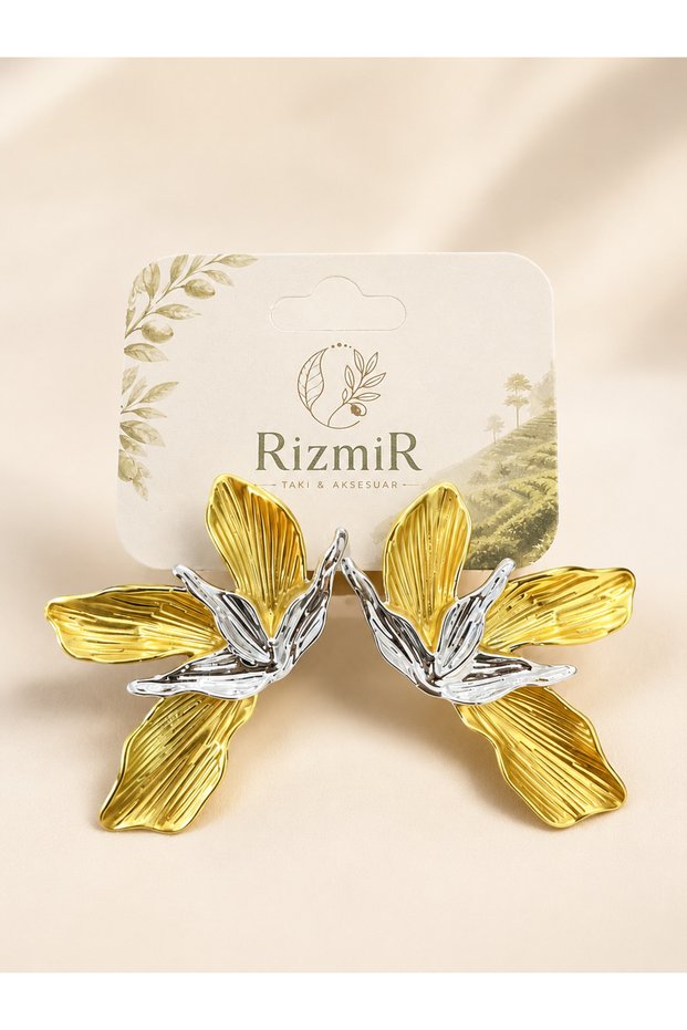 Gold Silver Yellow Double Color Flower Design Women's Earrings
