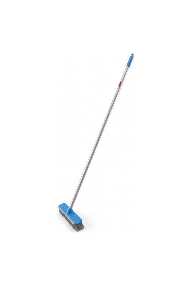 Floor Cleaning Brush with Attached Wiper 118 cm Long Metal Handle, Blue
