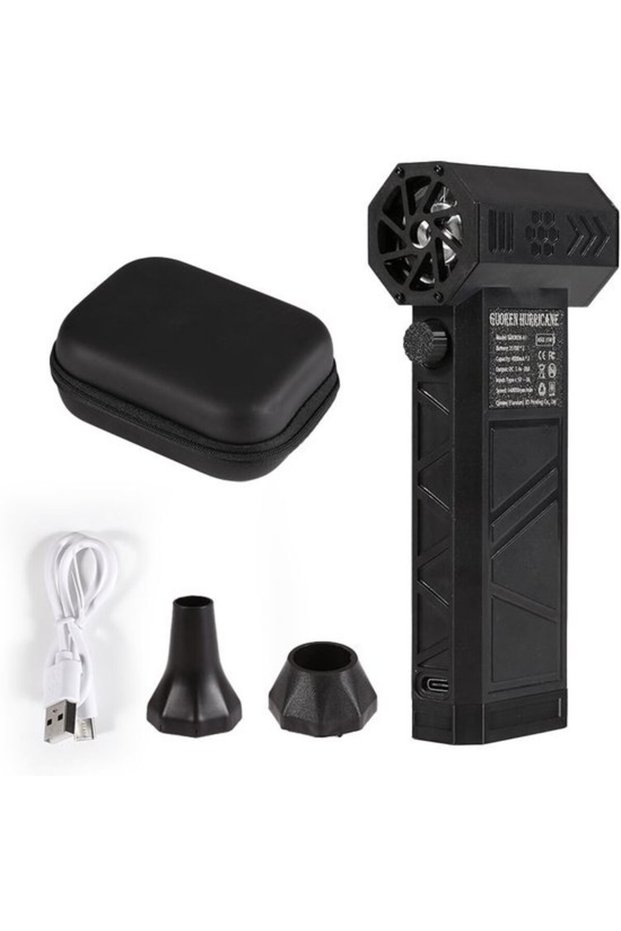 The Superjet hair dryer boasts speeds up to 140,000 RPM and features a portable mini jet fan, making it ideal for cleaning keyboard lenses, drying