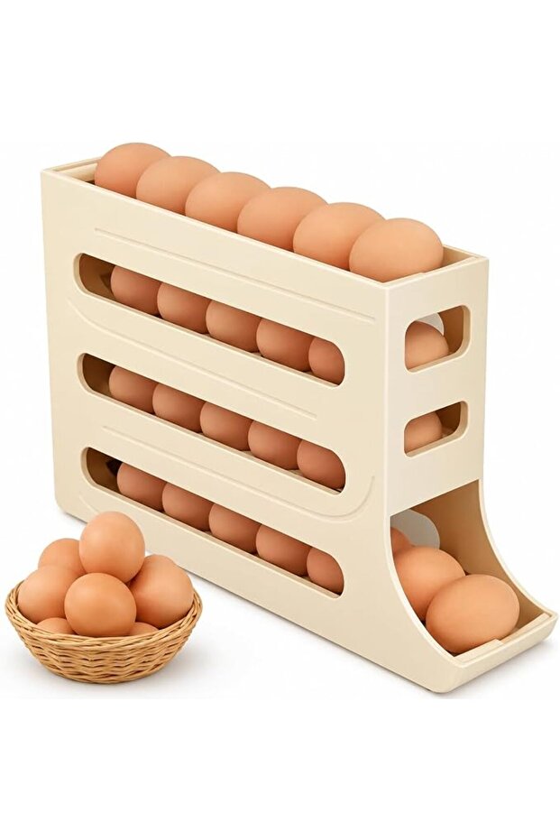 4-Tier Automatic Rolling Egg Holder for Refrigerator, Gravity-Fed Egg Organizer, Space-Saving Egg St - 1