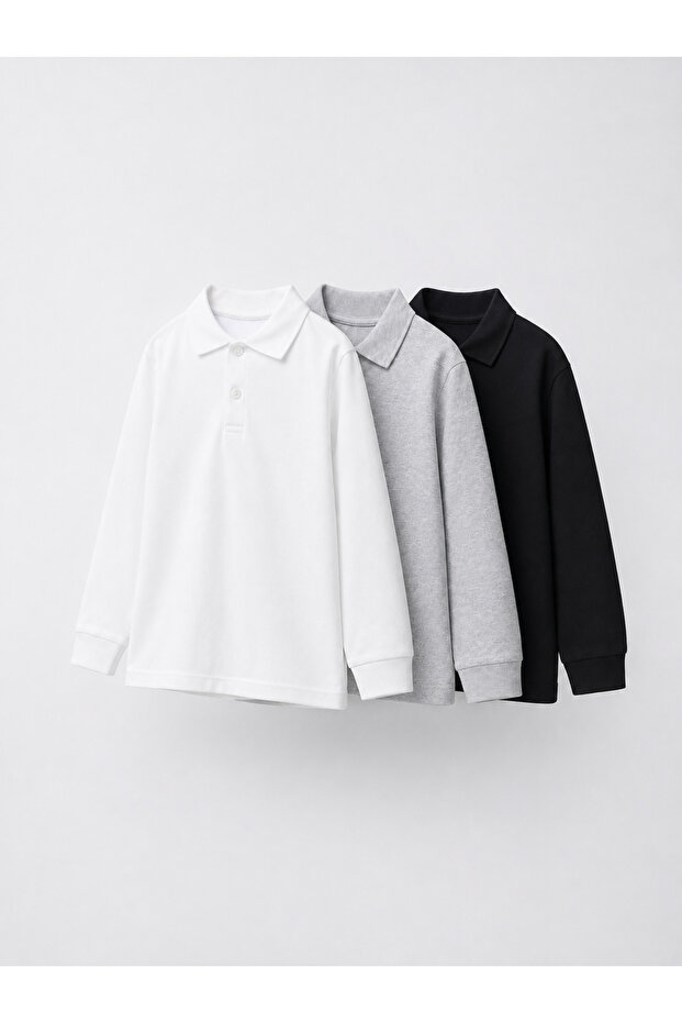 Children's School Polo Collar Lacoste 3-Piece Long Sleeve Pack