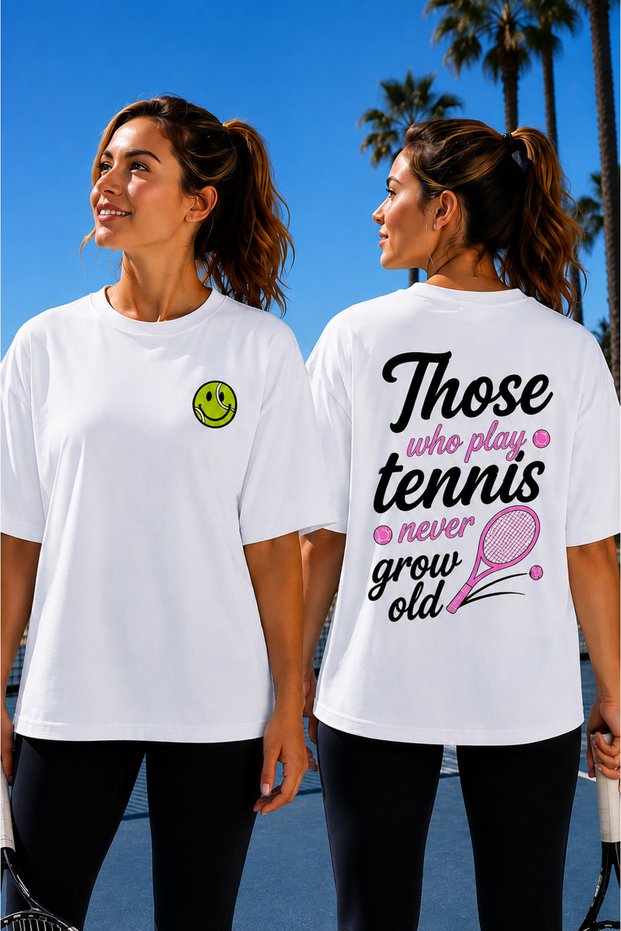 Unisex Oversize Tennis Printed T-Shirt 100% Cotton Tennis Themed Comfortable Fit Short Sleeve T-Shirt