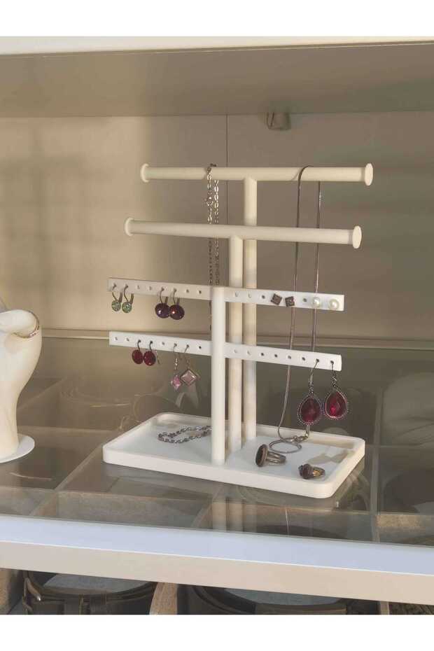 Multi-Tier White Jewelry Stand - Necklace Earring Ring Organizer