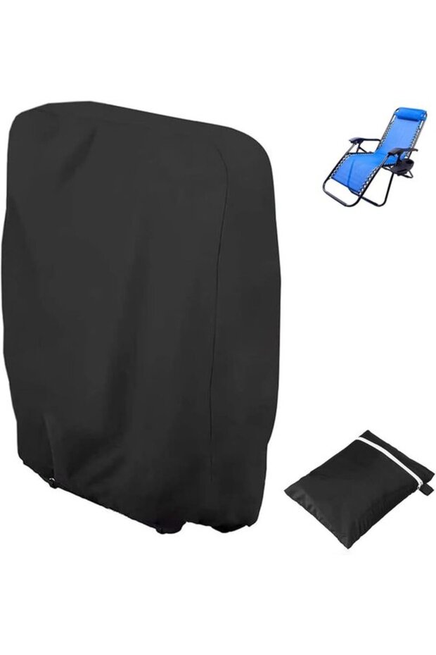 Folding sun lounger cover, Oxford cloth fabric, windproof, UV resistant, and waterproof, suitable for garden chairs. chair (black - (2-pack))