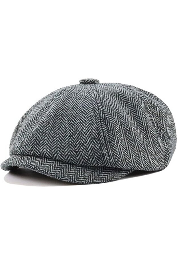 Unisex Winter Herringbone Knit Hat - Classic Flat Brim Design Soft Wool for Autumn and Grey Size L