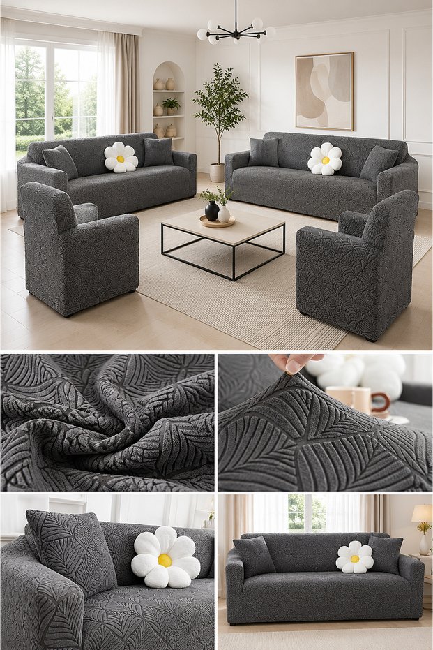 Modern Four-Seat Sofa Cover Set Anthracite