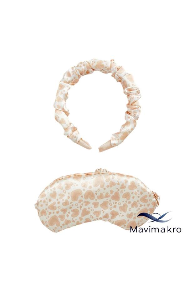 Mavi̇makro Heart Patterned Soft Satin Sleeping Goggles + Hair Band / Crown Gift Set