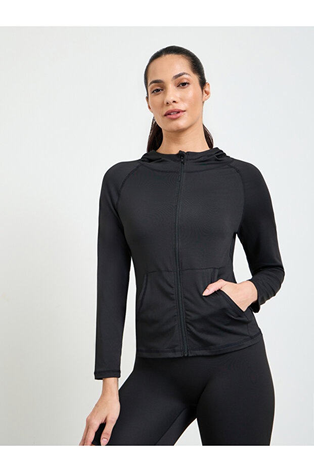 Black Slim Fit Hooded Sports Jacket