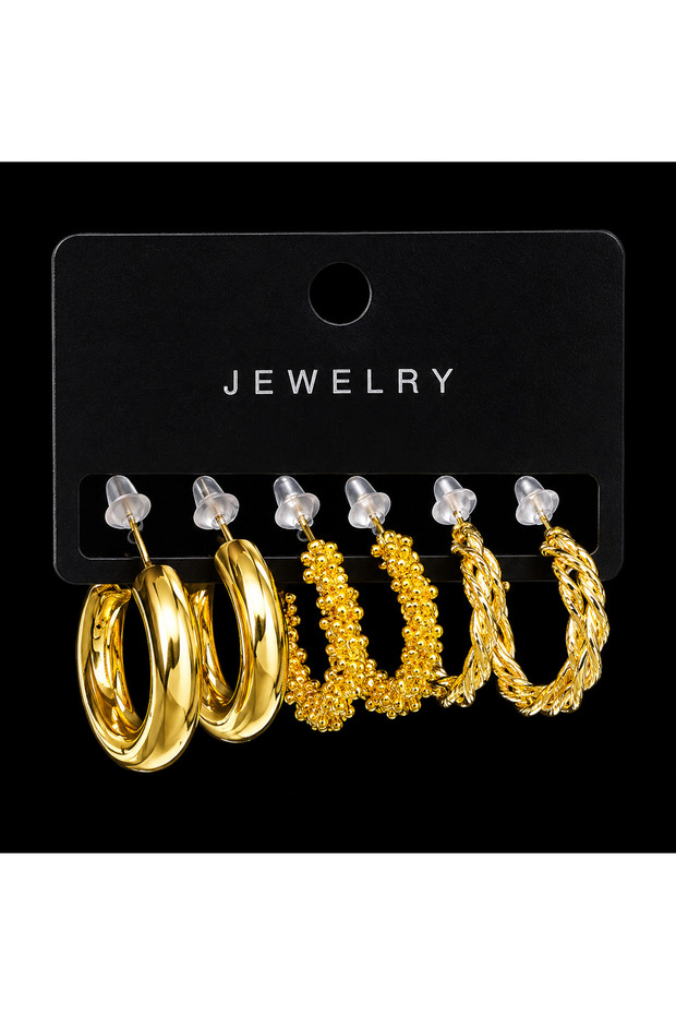 Set of 6 Patterned Hoop Earrings