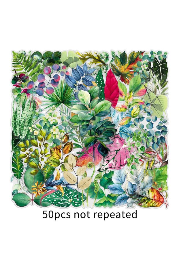 50pcs 50PCS Transparent Leaf Stickers Cartoon Green Plant Leaves PET Waterproof Decoration Mobile DI