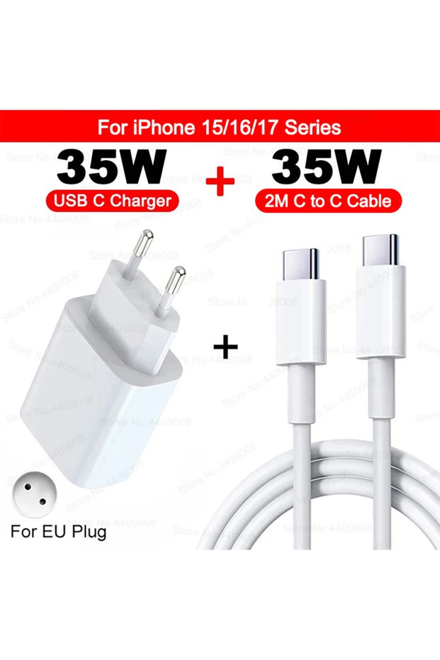 EU C to C 2M Cable Original 35W Fast Charger Type C Data Cable For iPhone 11 12 13 14 15 16 17 Pro M