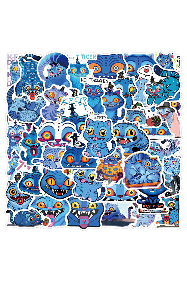 50Pcs 50/100Pcs Funny Blue Cat Meme Stickers Blue Tiger Vinyl Waterproof for Laptop Phone Case Noteb