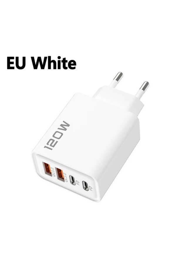 EU White 4 Ports 120W Charger USB C PD Quick Charge 3.0 Type C USB Phone Chargers Fast Charging Adap