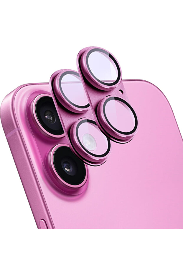 For iPhone 16 Pink 2PCS Metal Tempered Glass Camera Lens Protector for IPhone 16 17 ZiaiFull Cover A