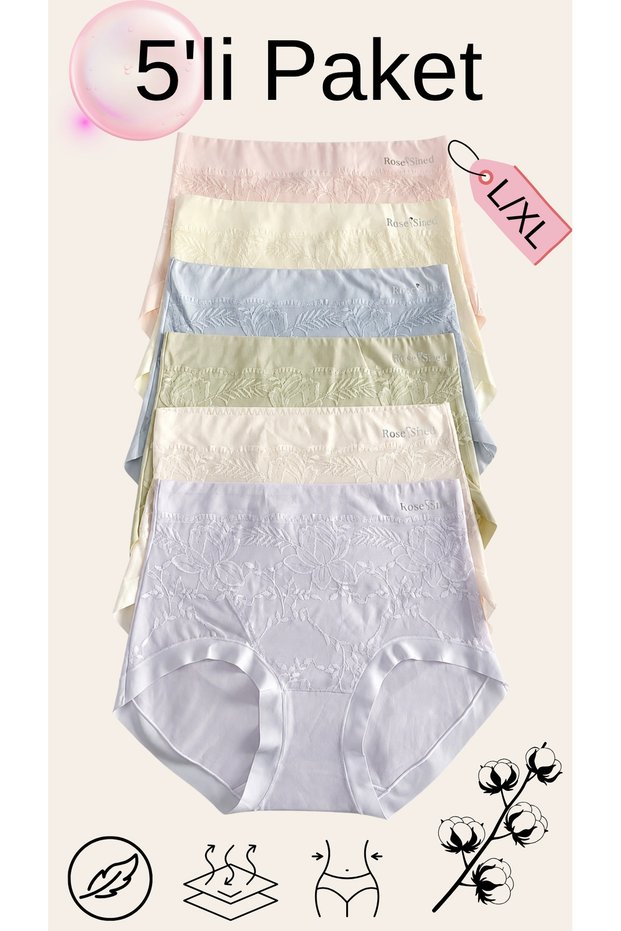 5-Piece Women's High-Waist Lace Detailed Panties Set - Stylish and Comfortable Cotton Panties Set