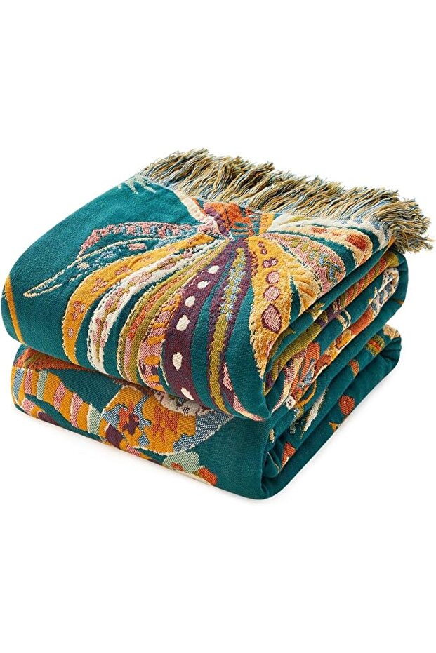 MSGKV Boho Throw Blanket 100% Cotton Blankets for Bed Couch 60'x80', Soft Fall Mexican Blanket Trave