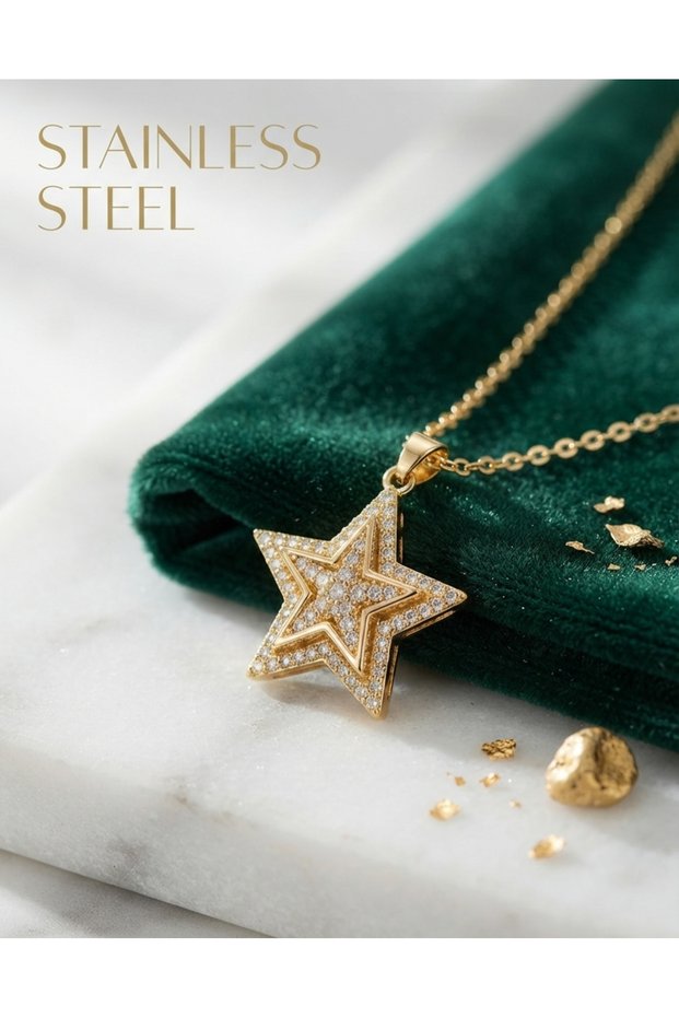 316L Steel Chain Gold Color Zircon Stone Star Model Necklace