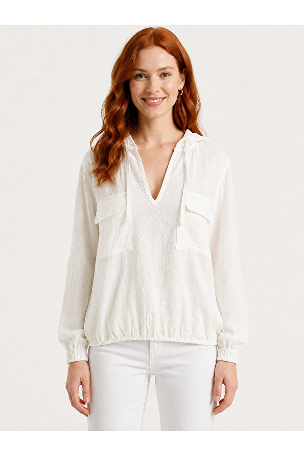 Hooded White Women's Blouse