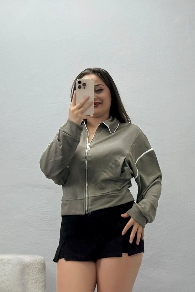Women's Ribbed Knitted Modal Jacket Khaki