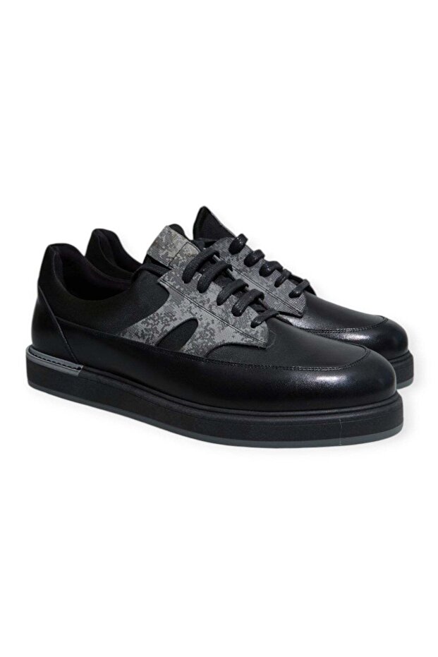 Black Color Lace-Up Genuine Leather Men's Shoes