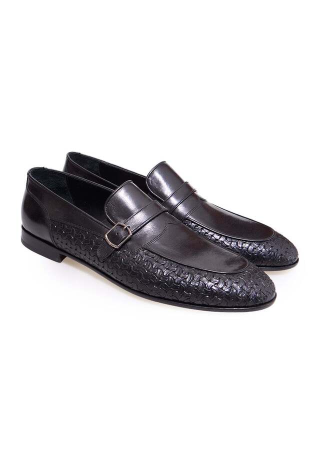 Black Color Laceless Genuine Leather Leather Sole Men's Shoes