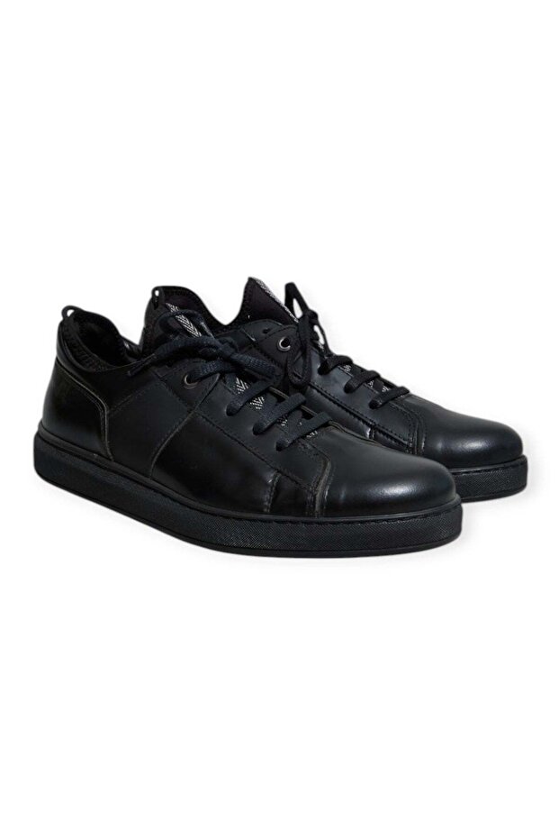 Black Color Lace-Up Genuine Leather Men's Shoes