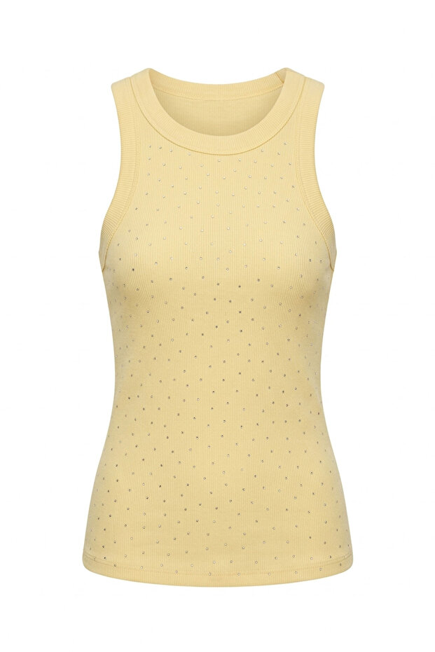 New Season Stone Embroidered Athlete T-Shirt - Yellow