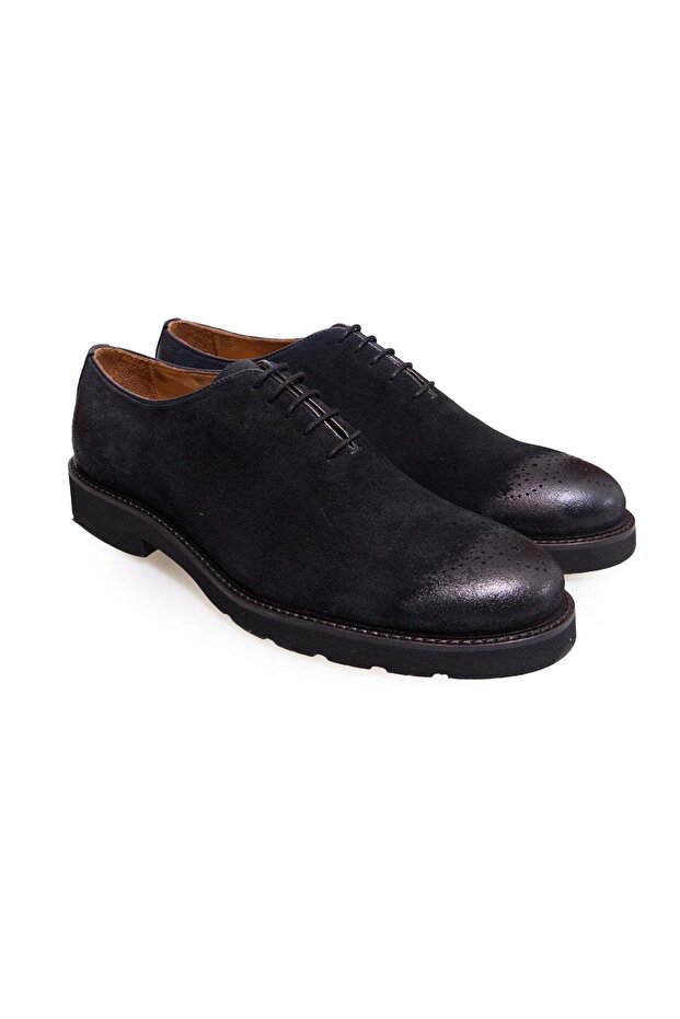Black Color Lace-Up Genuine Leather Suede Men's Shoes